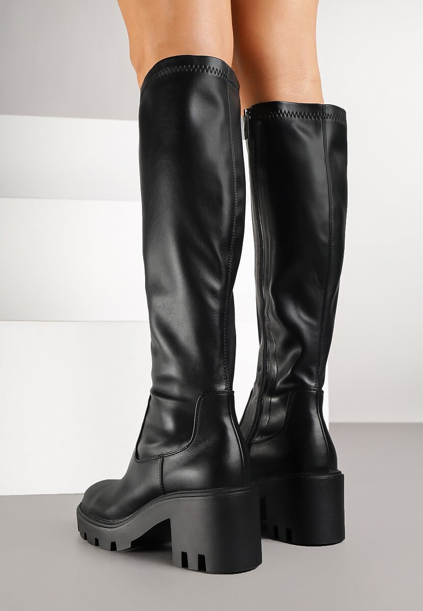 Czarne Kozaki na Słupkowym Obcasie z Przylegającą Cholewką Vemariel