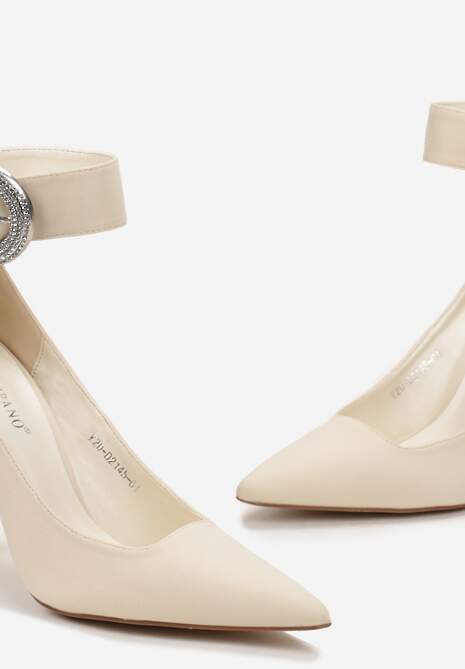 Beżowe Szpilki z Klamrą w Cyrkonie Luksane