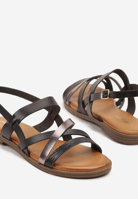 Czarne Sandały z Ozdobnymi Paskami Davirena