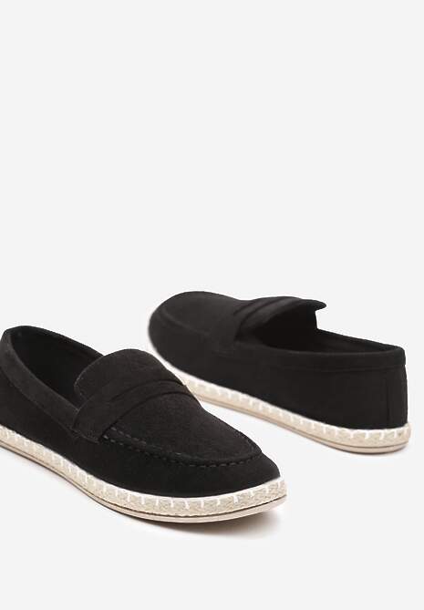 Czarne Mokasyny na Plecionej Podeszwie z Imitacji Zamszu Viadara