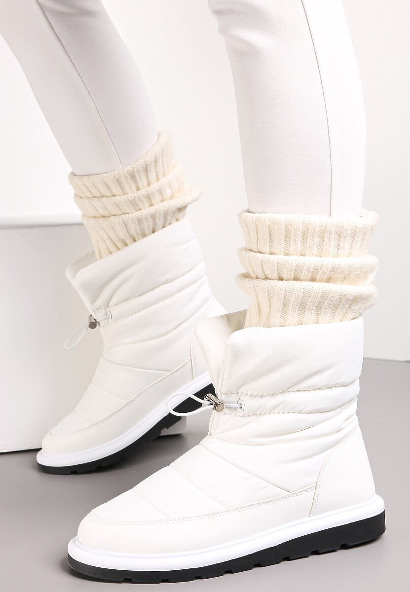 Białe Śniegowce Pikowane ze Ściągaczem Zuma