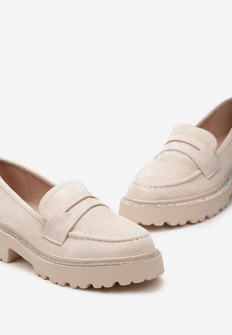 Beżowe Mokasyny z Ekozamszu na Jednolitej Grubej Podeszwie Tiora