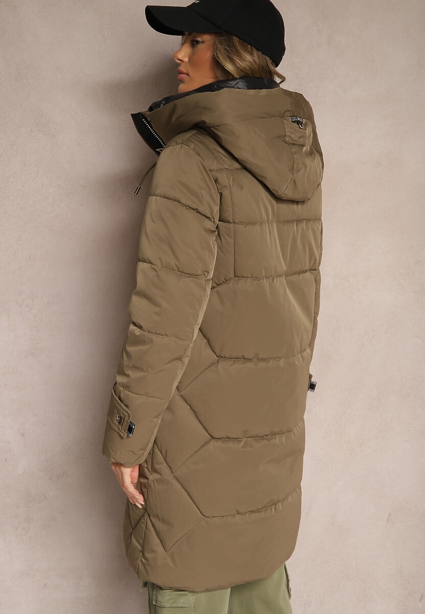 Ciemnozielona Kurtka o Pikowanym Dłuższym Fasonie z Nieodpinanym Kapturem Luciandra