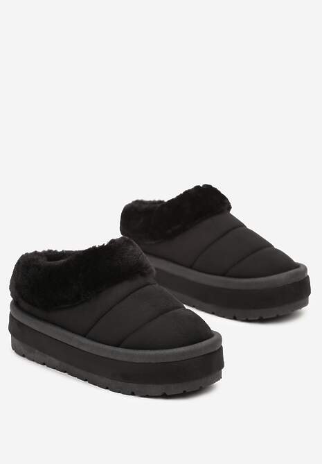 Czarne Wsuwane Śniegowce na Platformie Ozdobione Futerkiem Sinthiana