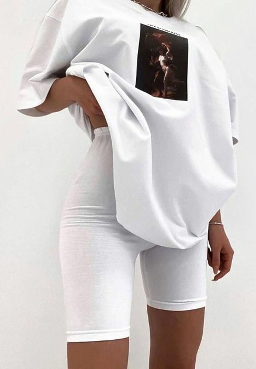 Białe Szorty Kolarki przed Kolano z Bawełny Mellodia