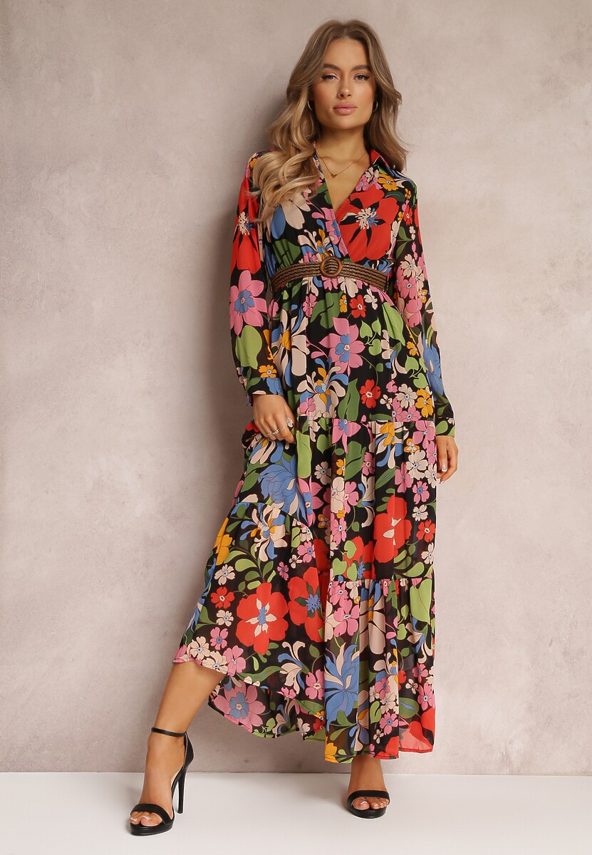 Czerwono-Czarna Sukienka Z Paskiem Alceusa