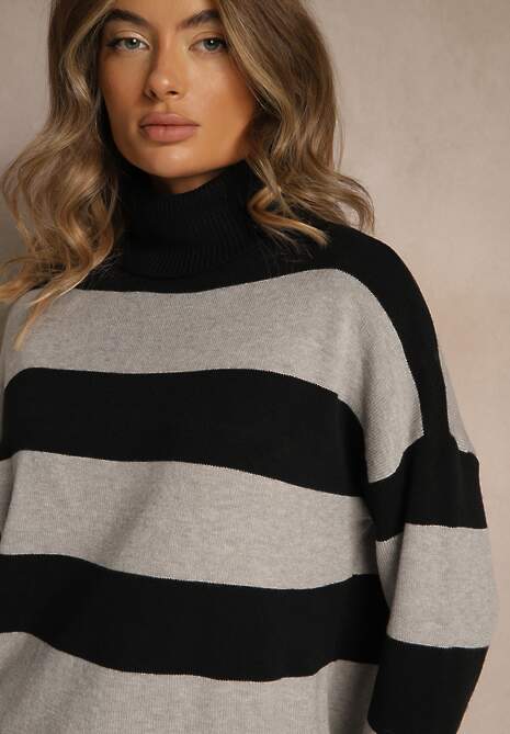 Czarno-Szary Golf Ozdobiony Paskami Raluna