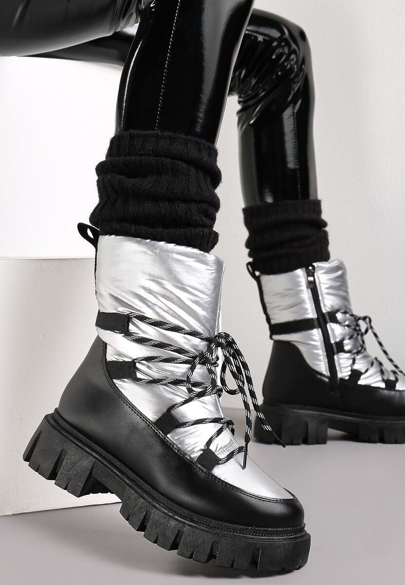 Srebrne Śniegowce Pikowane Metaliczne Essa