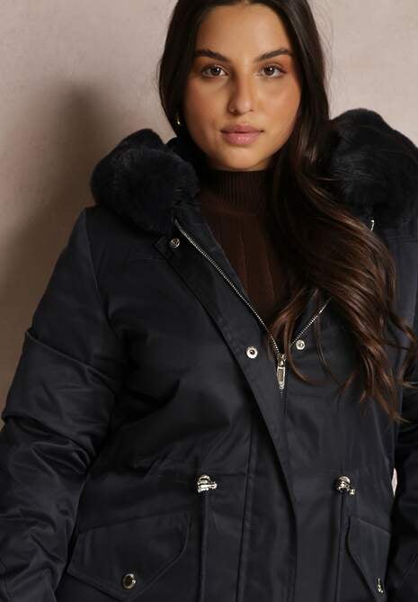 Granatowa Kurtka Parka Nylonowa Mivo