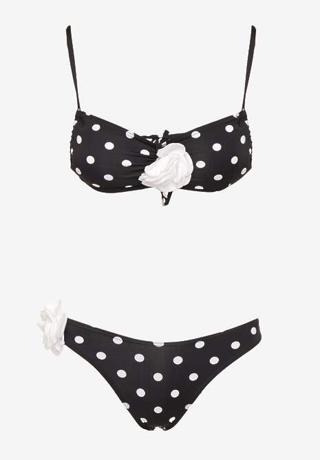 Białe Bikini w Grochy z Kwiatowymi Aplikacjami Biustonosz i Figi Loritia