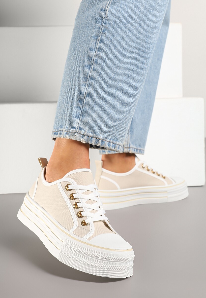 Beżowe Trampki na Grubej Podeszwie Lurivanna