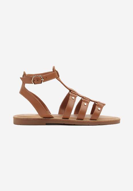 Jasnobrązowe Sandały Gladiatorki Zapinane na Klamerkę Desarisa