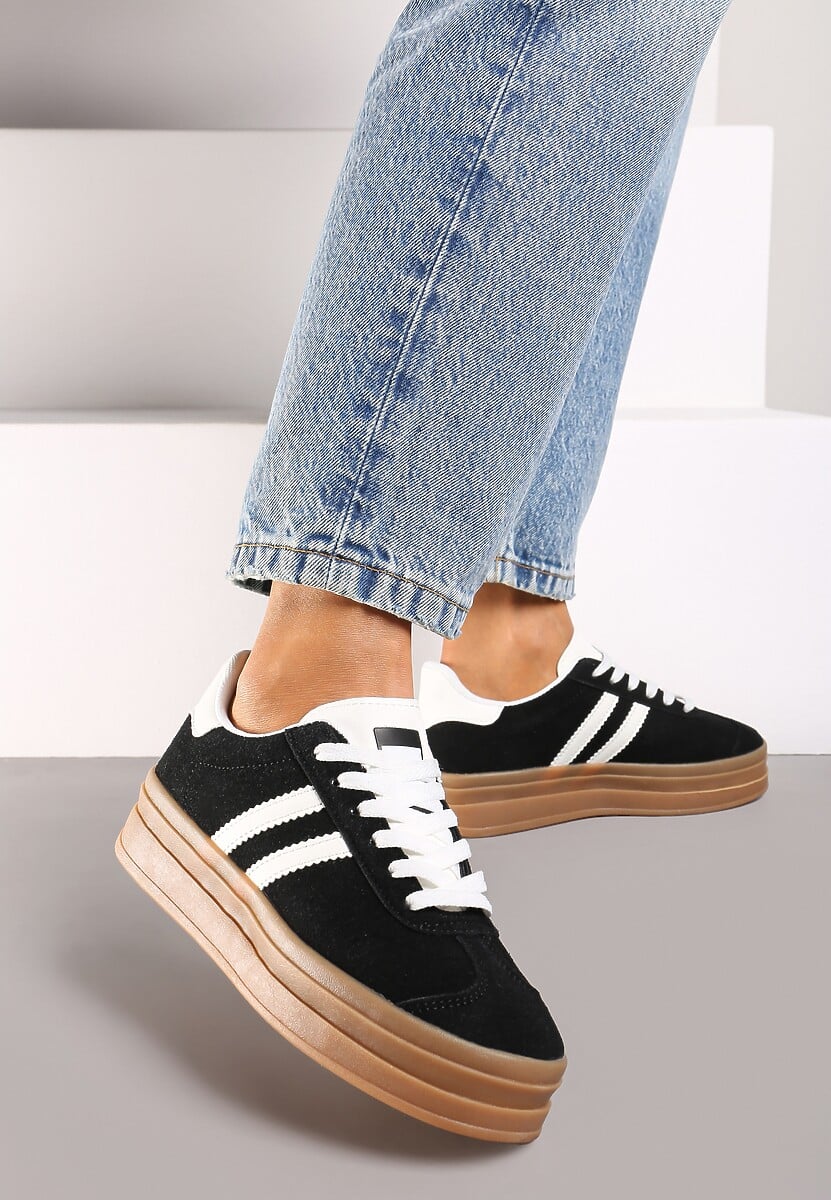Czarne Klasyczne Sneakersy na Niewysokiej Platformie Terilee