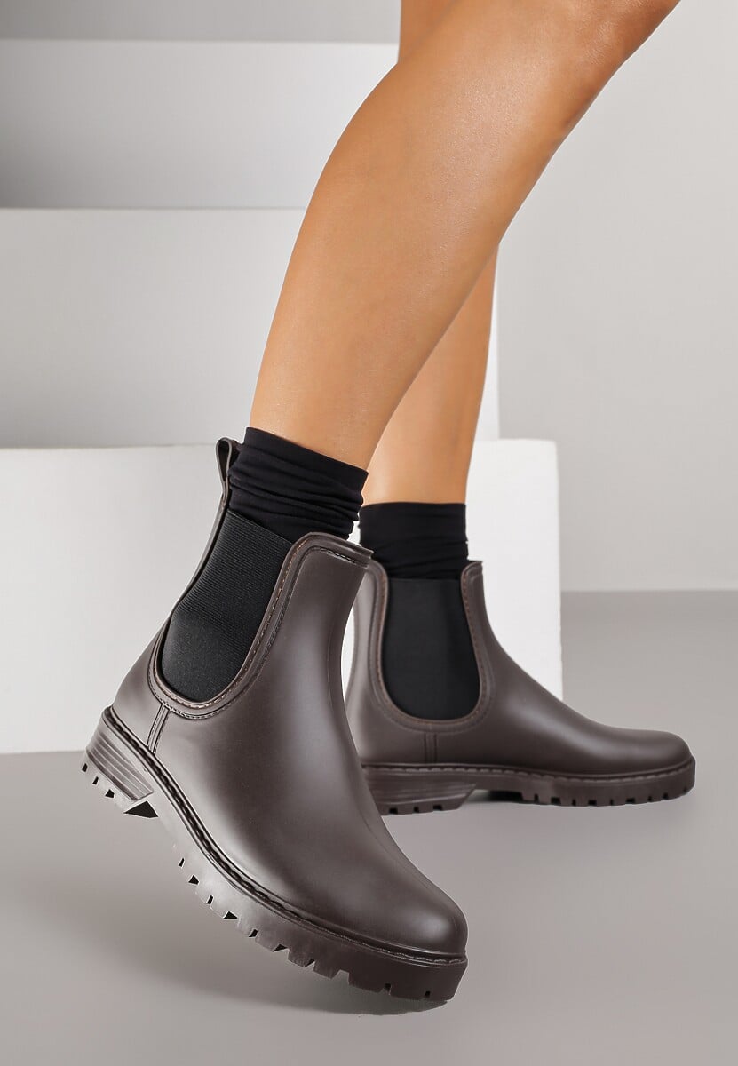 Brązowe Kalosze Sztyblety na Płaskiej Podeszwie Irinndria