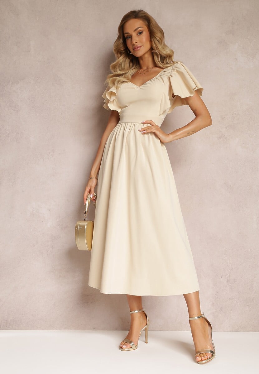 Pomarańczowa Taliowana Sukienka Maxi z Falbanami Giftis