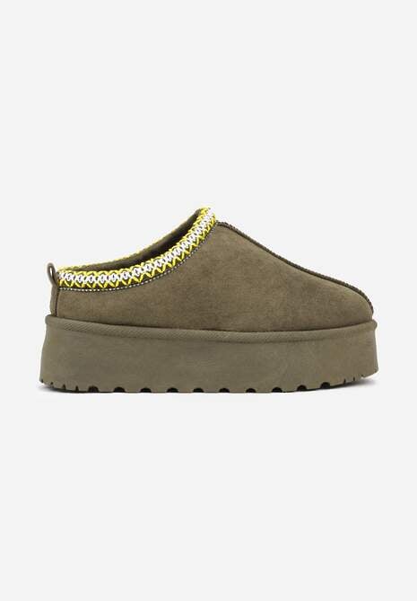 Zielone Śniegowce na Platformie z Niską Cholewką i Haftowanym Wzorem Zivilae