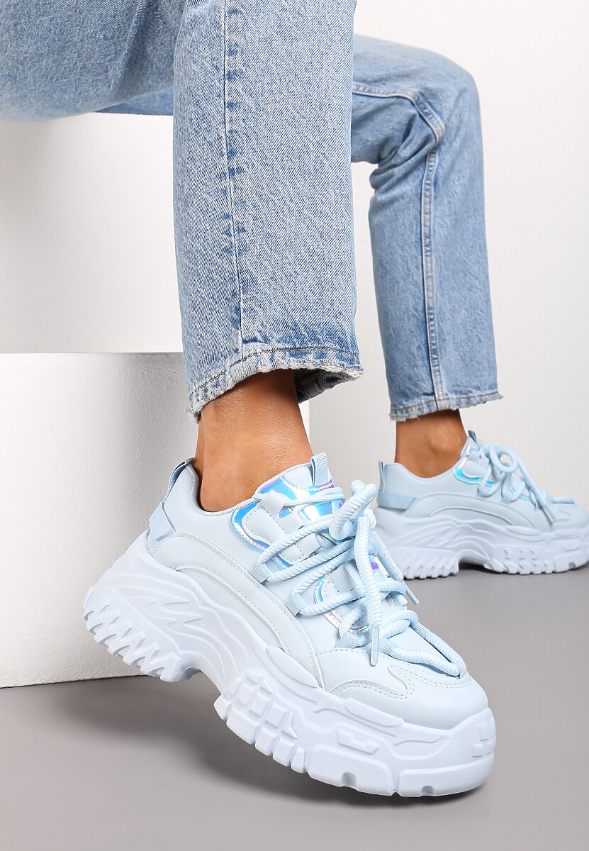Niebieskie Sneakersy z Grubymi Sznurówkami na Niskiej Platformie Lasandre