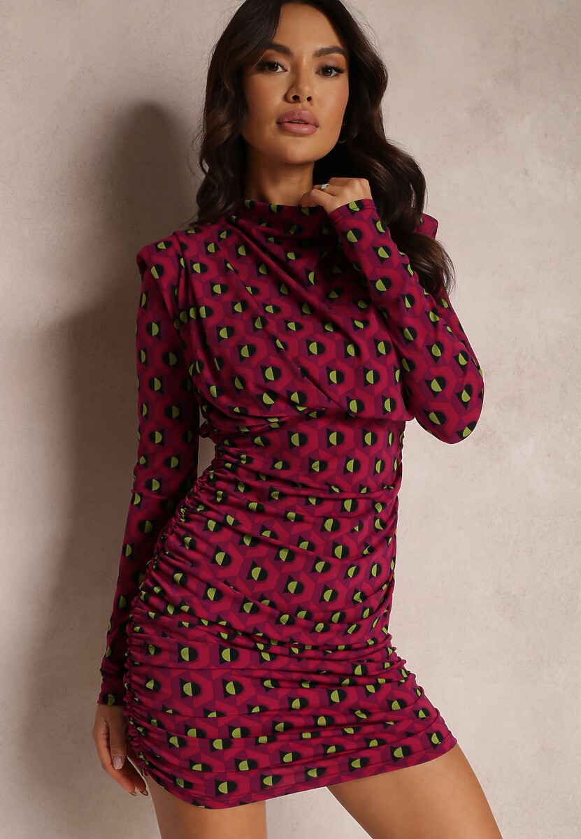 Fuksjowa Sukienka Dopasowana w Geometryczny Wzór Gishi