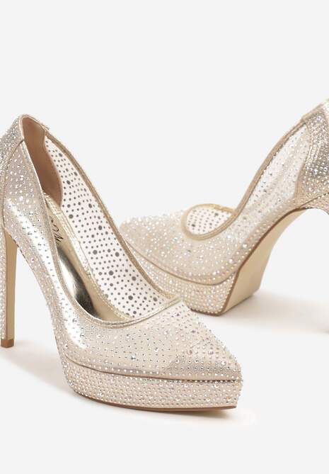 Złote Eleganckie Szpilki z Platformą i Cyrkoniami Grelesi