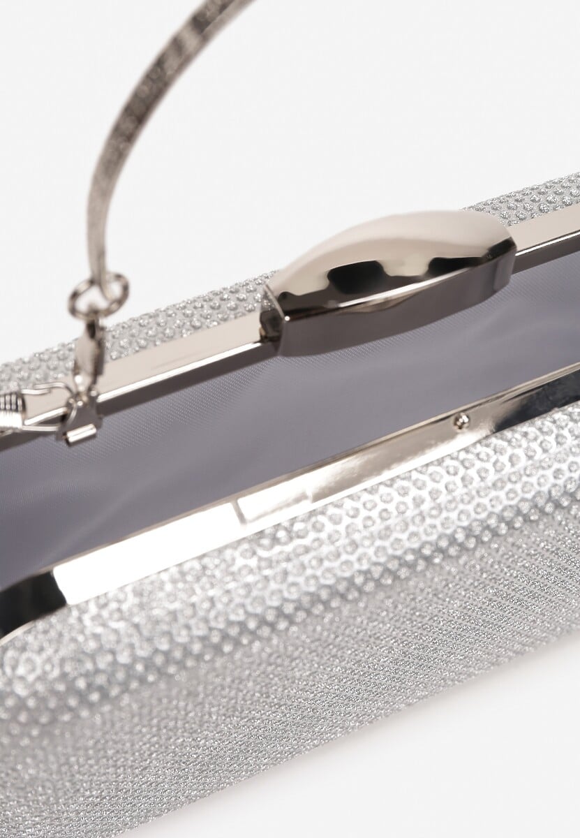 Srebrna Brokatowa Torebka Kopertówka z Odpinaną Rączką i Łańcuszkiem Neely