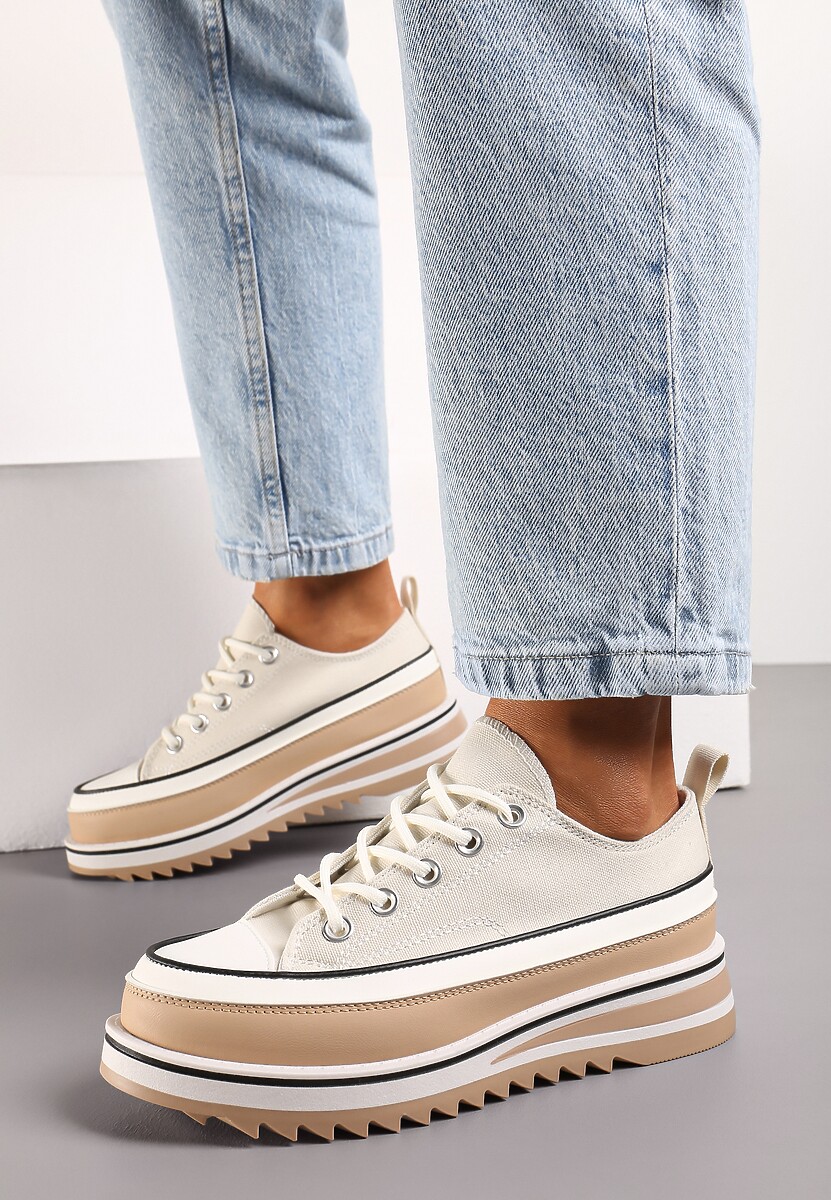Beżowe Trampki na Masywnej Platformie z Cholewką przed Kostkę Ableeva