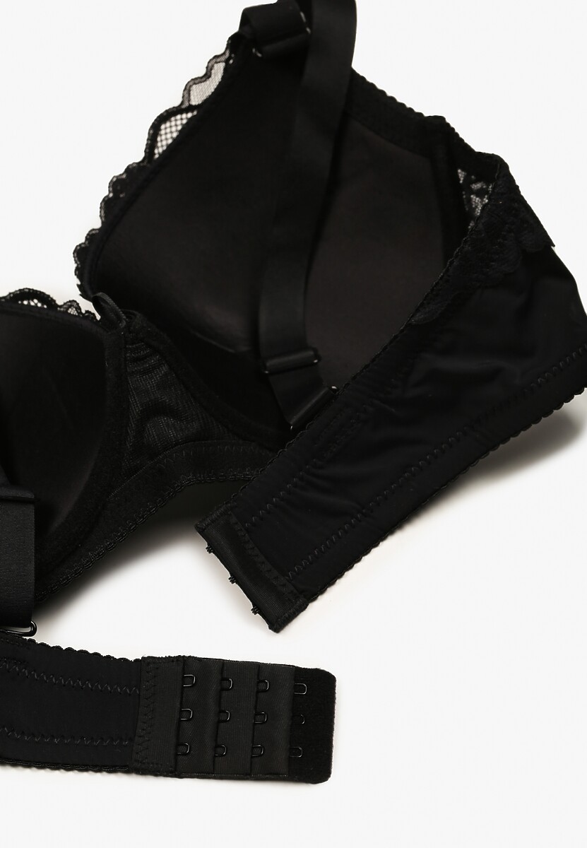 Czarny Koronkowy Biustonosz o Kroju Full Cup z Ozdobną Kokardką Doriri