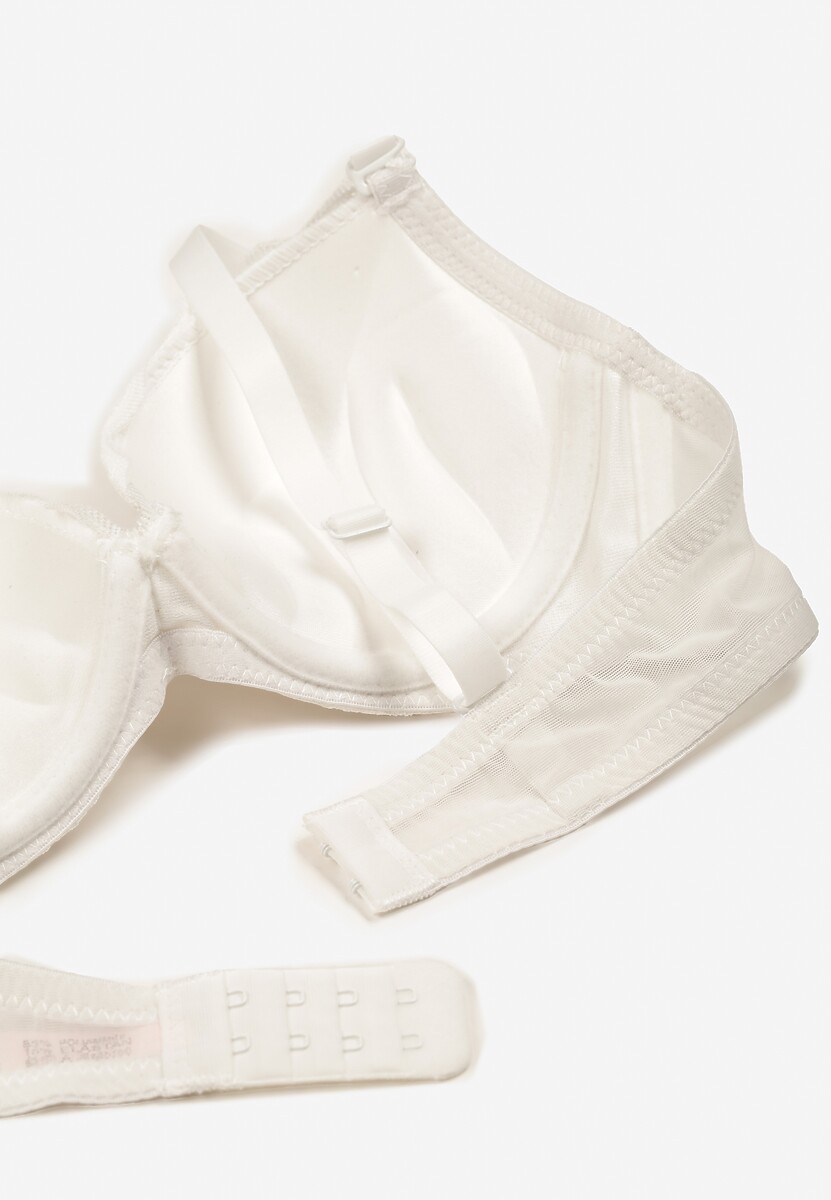 Jasnobeżowy Biustonosz Push Up z Koronką i Metaliczną Ozdobą Norirae