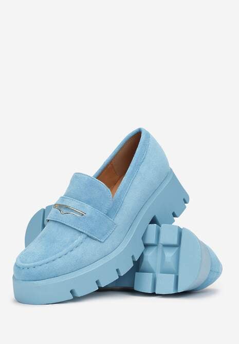 Niebieskie Mokasyny z Protektorem i Przeszyciami Meul