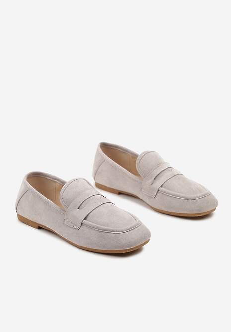 Szare Casualowe Wsuwane Mokasyny na Płaskiej Podeszwie z Ozdobnym Elementem na Przodzie Janesstia