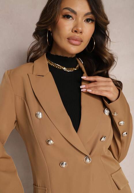 Brązowa Marynarka na Guziki z Poduszkami w Ramionach Ilysane