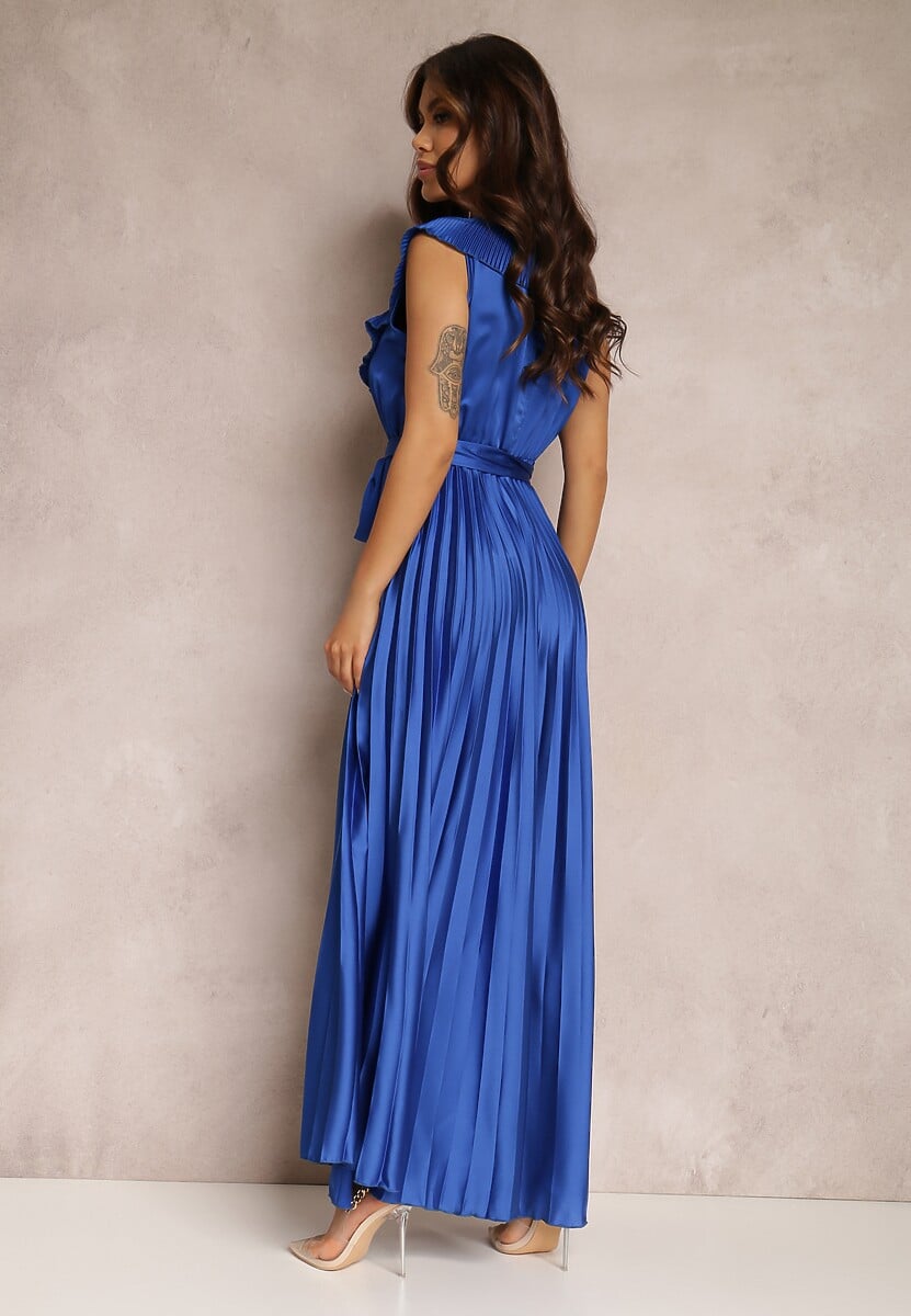 Granatowy Kombinezon Plisowany Hyrmane