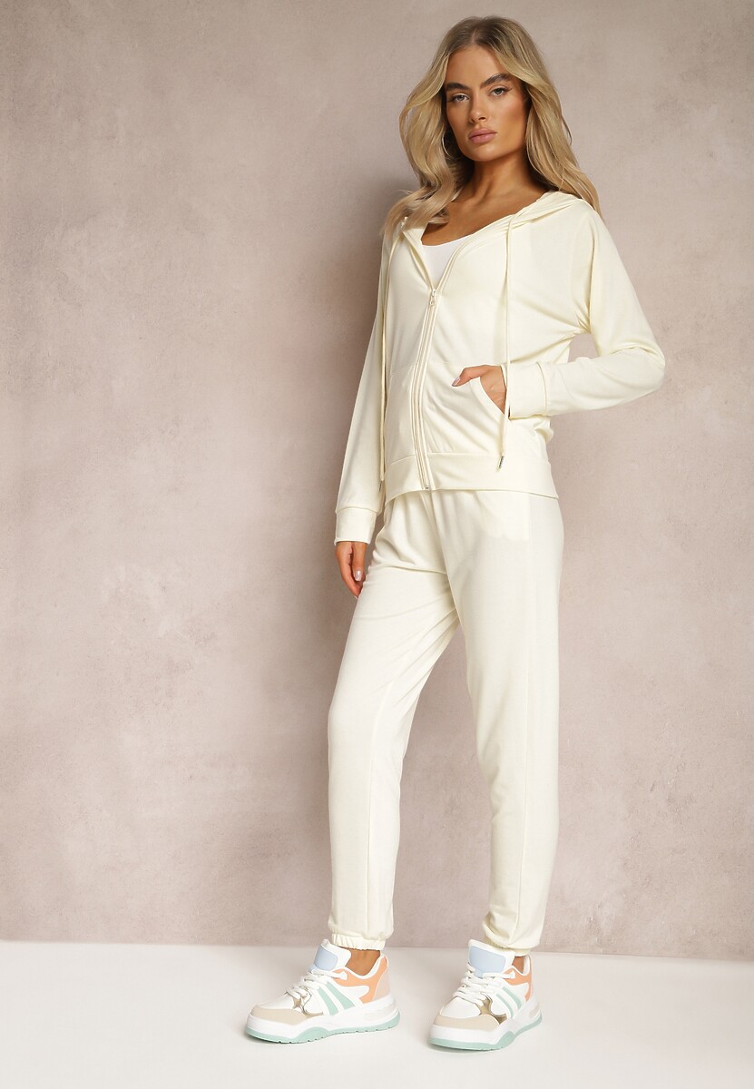 Jasnożółty Komplet Dresowy Zasuwana Bluza z Kapturem i Spodnie Joggery Scaellia
