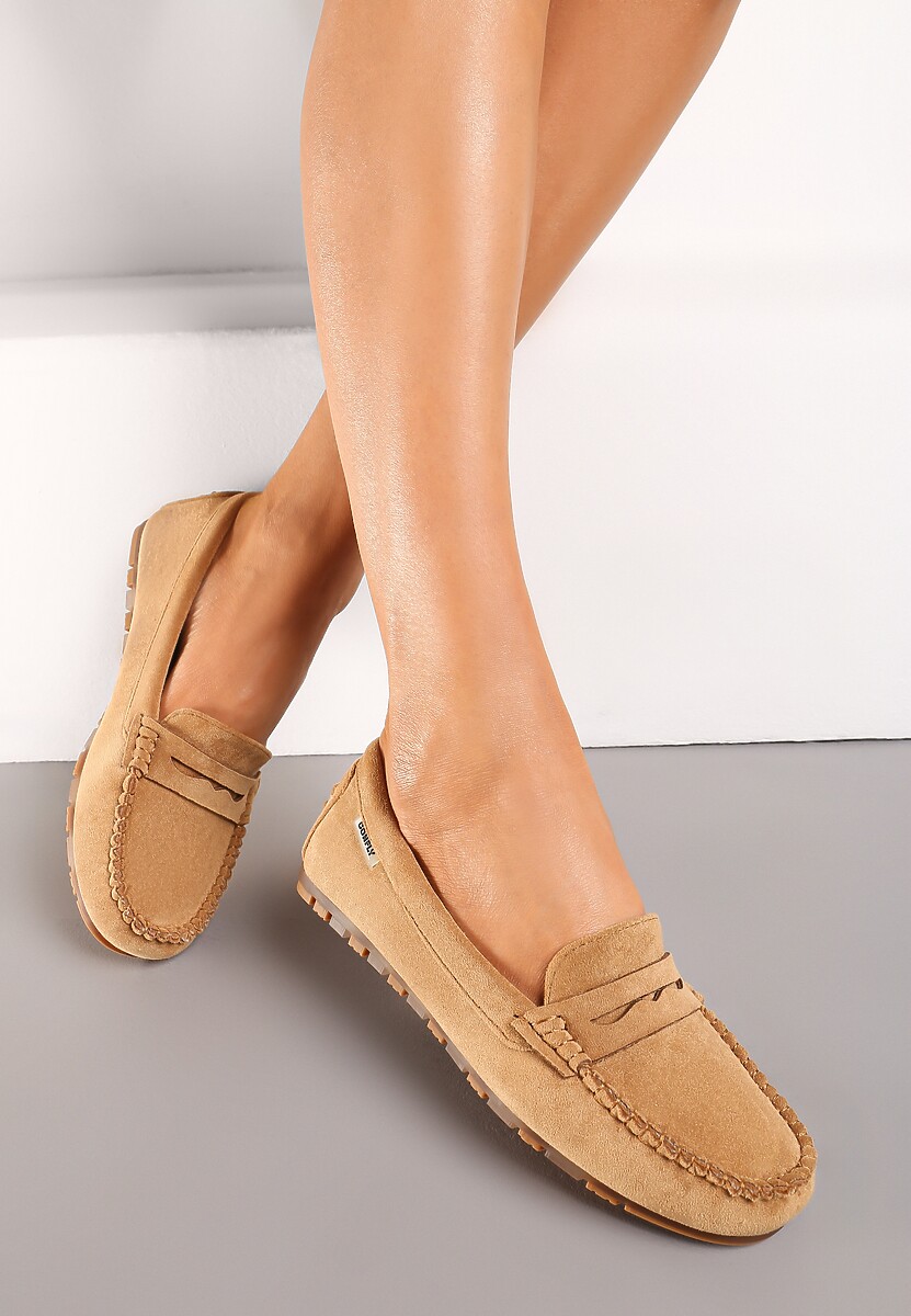 Brązowe Płaskie Mokasyny o Klasycznym Fasonie z Przeszyciem Wenniva