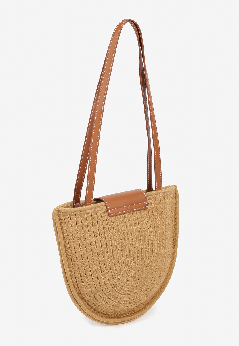 Ciemnobeżowa Półokrągła Torebka z Bawełny z Plecionki Uloressa