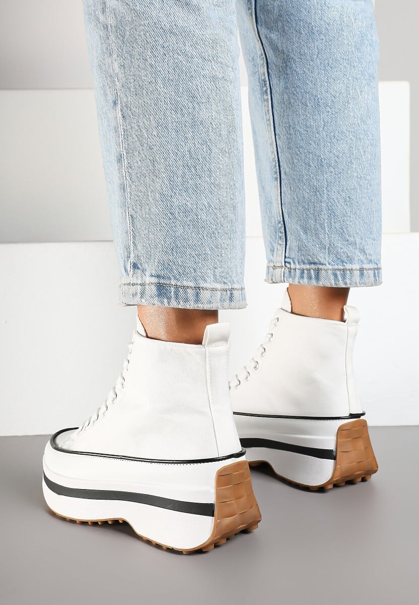 Białe Trampki za Kostkę na Platformie z Tłoczeniami Danawinn