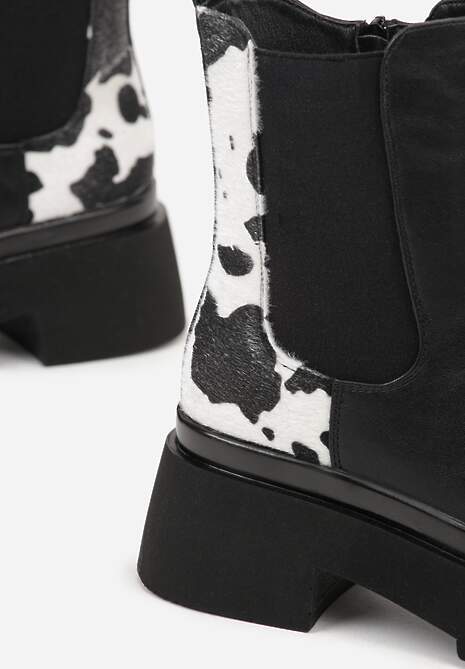 Czarno-Białe Botki Sztyblety na Platformie Tevirka