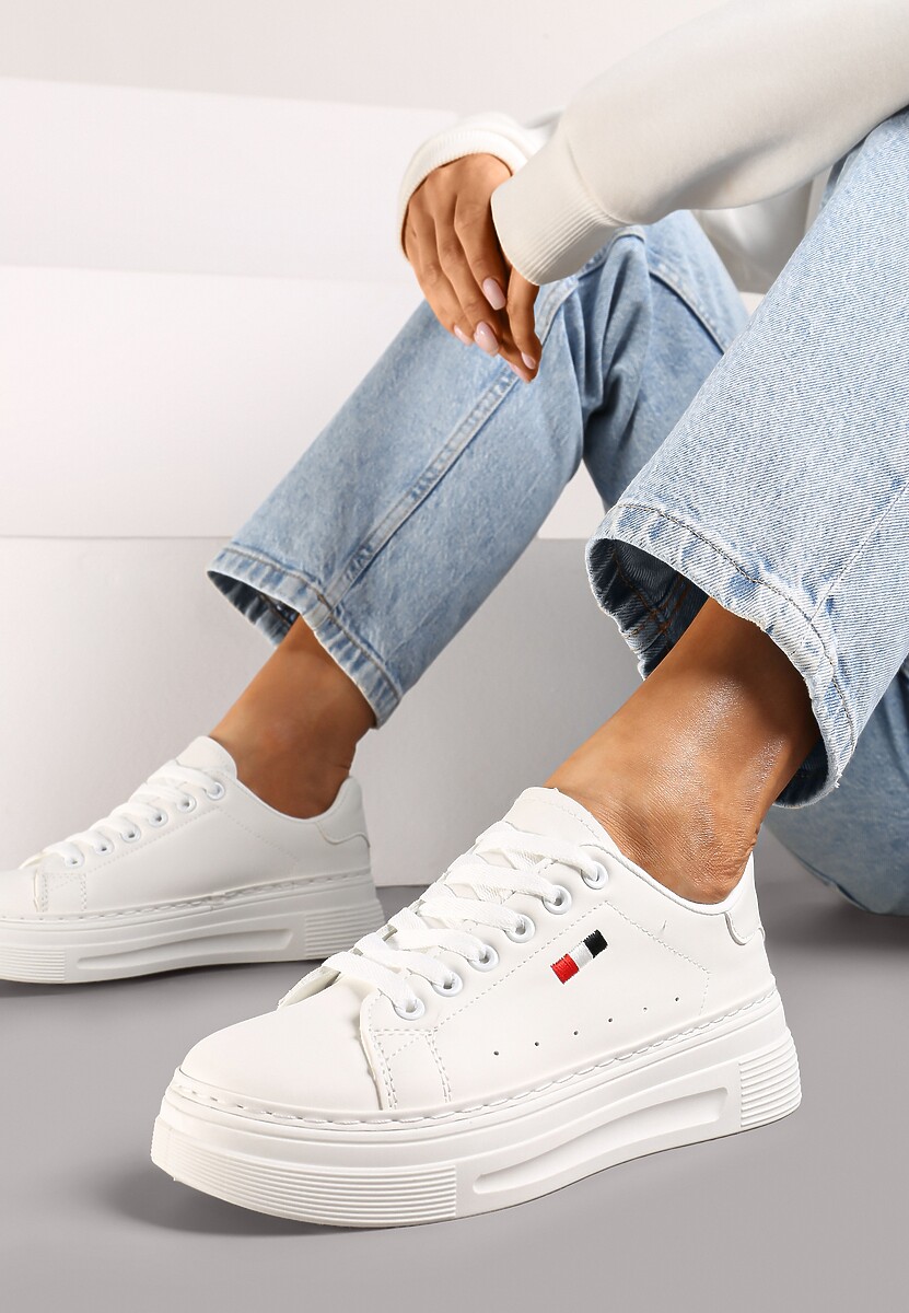 Biało-Czarne Sznurowane Sneakersy na Płaskiej Podeszwie z Lamówką Fedat
