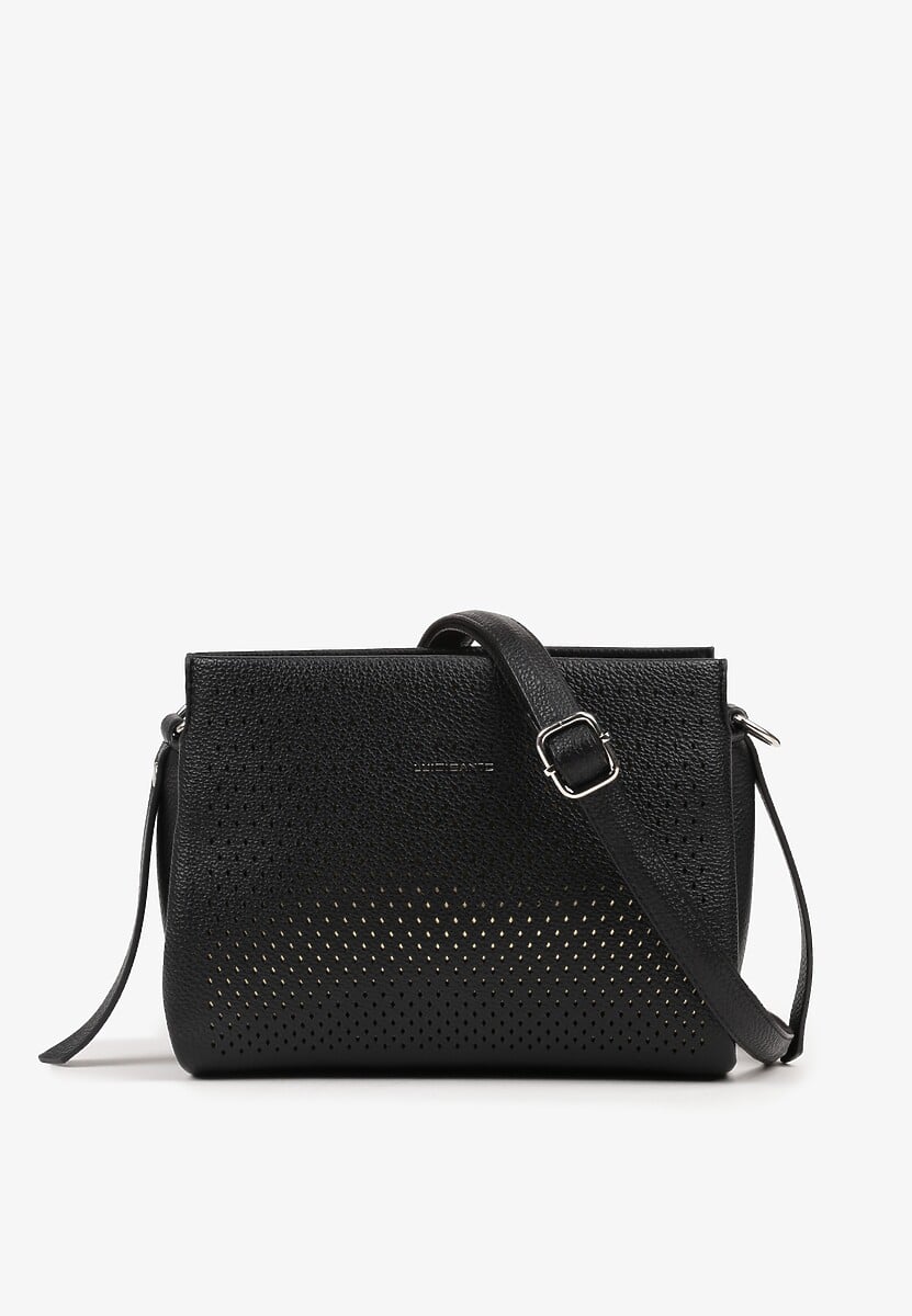 Czarna Wieczorowa Torebka Listonoszka z Metaliczną Aplikacją Idarela