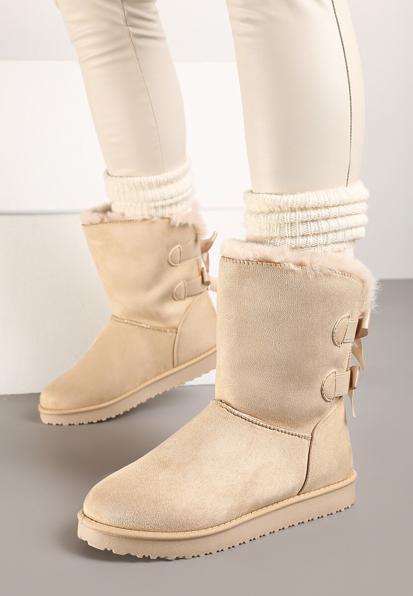 Beżowe Śniegowce z Kokardkami Chami