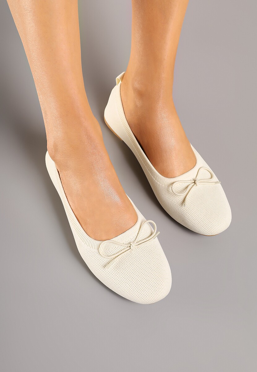 Beżowe Materiałowe Balerinki Ozdobione Kokardą Galkia