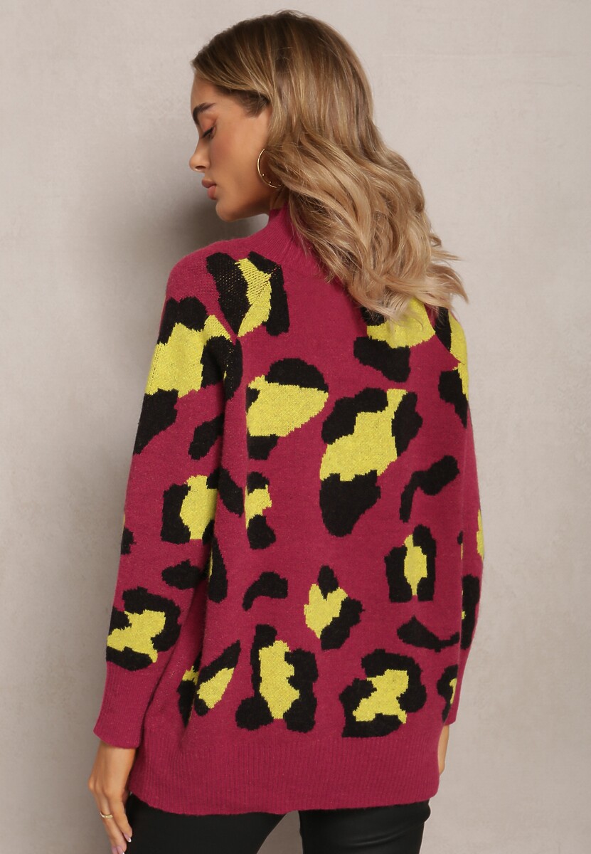 Bordowy Golf w Łaty z Gładkiej Dzianiny Plinero