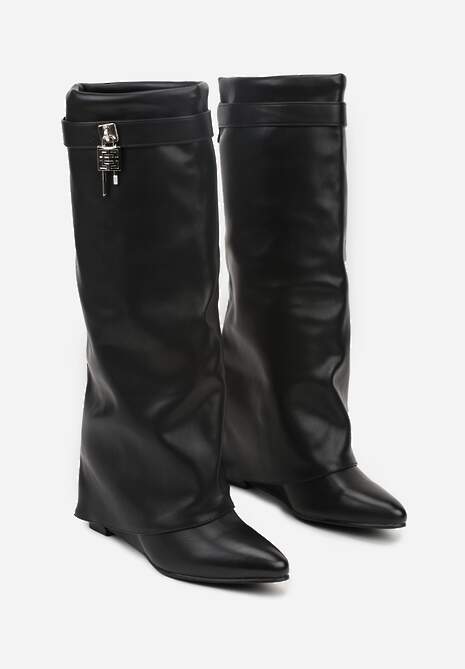 Czarne Kozaki z Cholewką Imitującą Nogawkę i Koturnem Ericelle