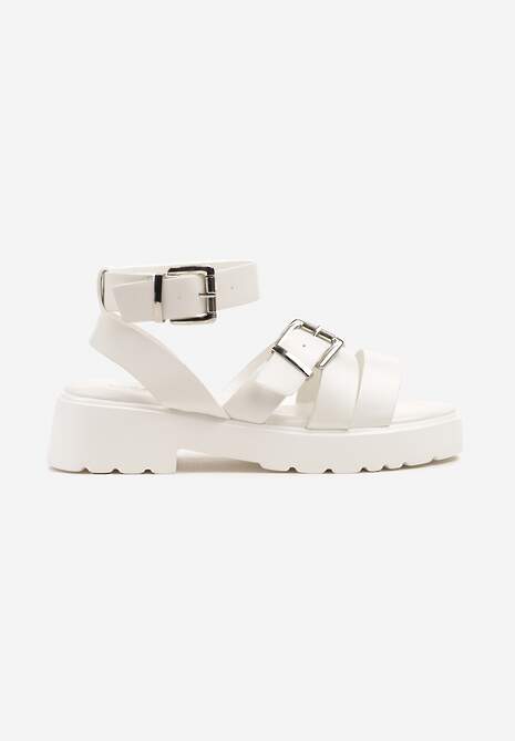 Białe Sandały Typu Gladiatorki ze Sprzączkami Ilimessa