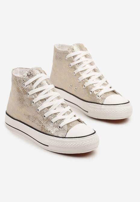 Złote Trampki z Wysoką Tłoczoną Cholewką Willevia