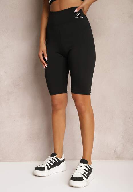 Czarne Szorty w Stylu Kolarek High Waist Wykończone Gumką w Pasie Elenea