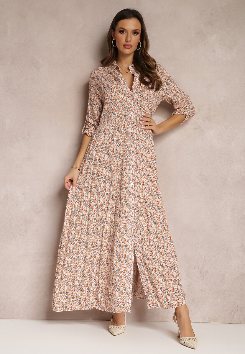 Biało-Pomarańczowa Sukienka Adena