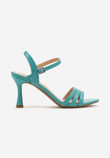 Niebieskie Sandały z Ekoskóry na Szpilce Zapinane na Sprzączkę Ploemis