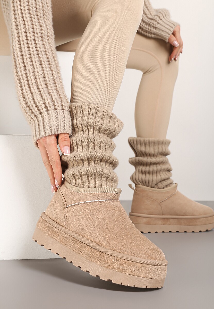 Brązowe Krótkie Śniegowce Vices z Ozdobną Lamówką Olfedi