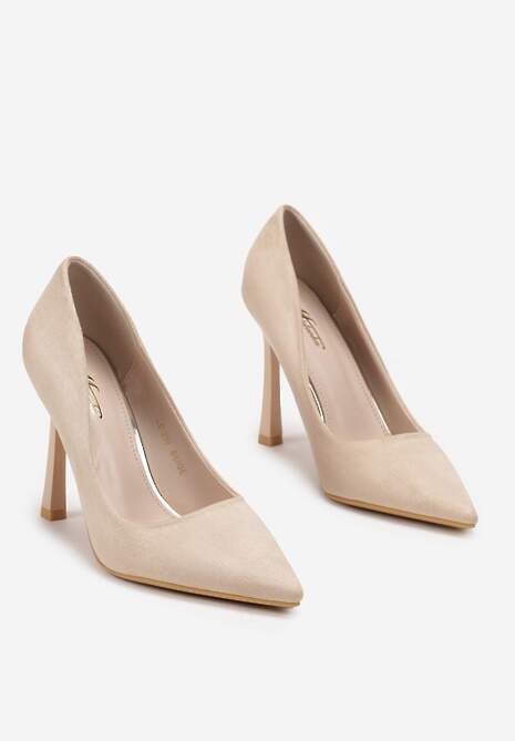 Beżowe Klasyczne Szpilki z Imitacji Skóry ze Szpiczastymi Noskami Vionara