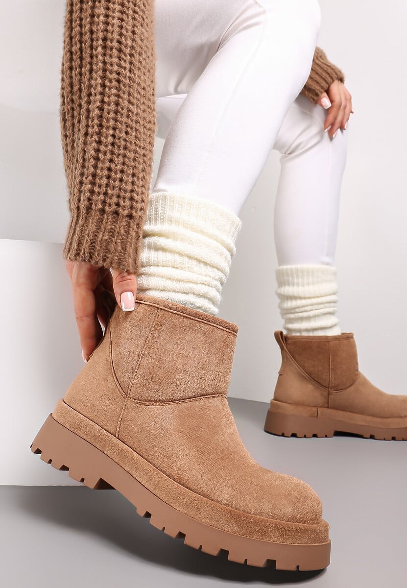 Brązowe Botki Śniegowce na Platformie Nigval